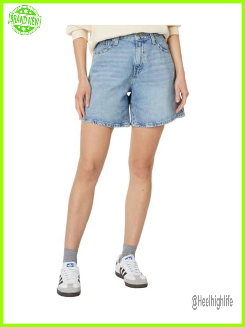Women's High Rise Baggy Denim Shorts 12" Relaxed Fit Cotton